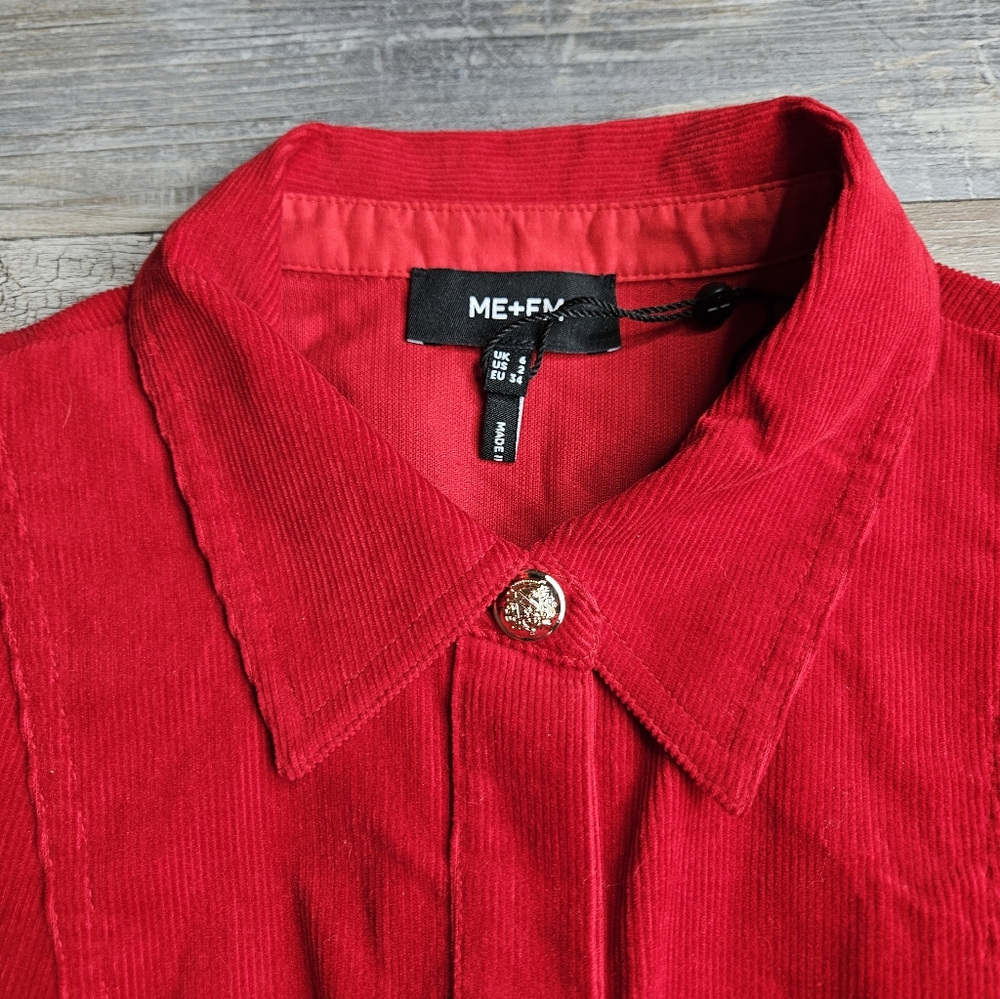 ME+EM Red Fluid Cord Gold Button Midi Shirt Dress Size 2 - Picture 8 of 14